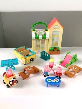 Peppa Pig Lot Playset Accessories Grocery Store Cart Vehicle Figures Table Slide